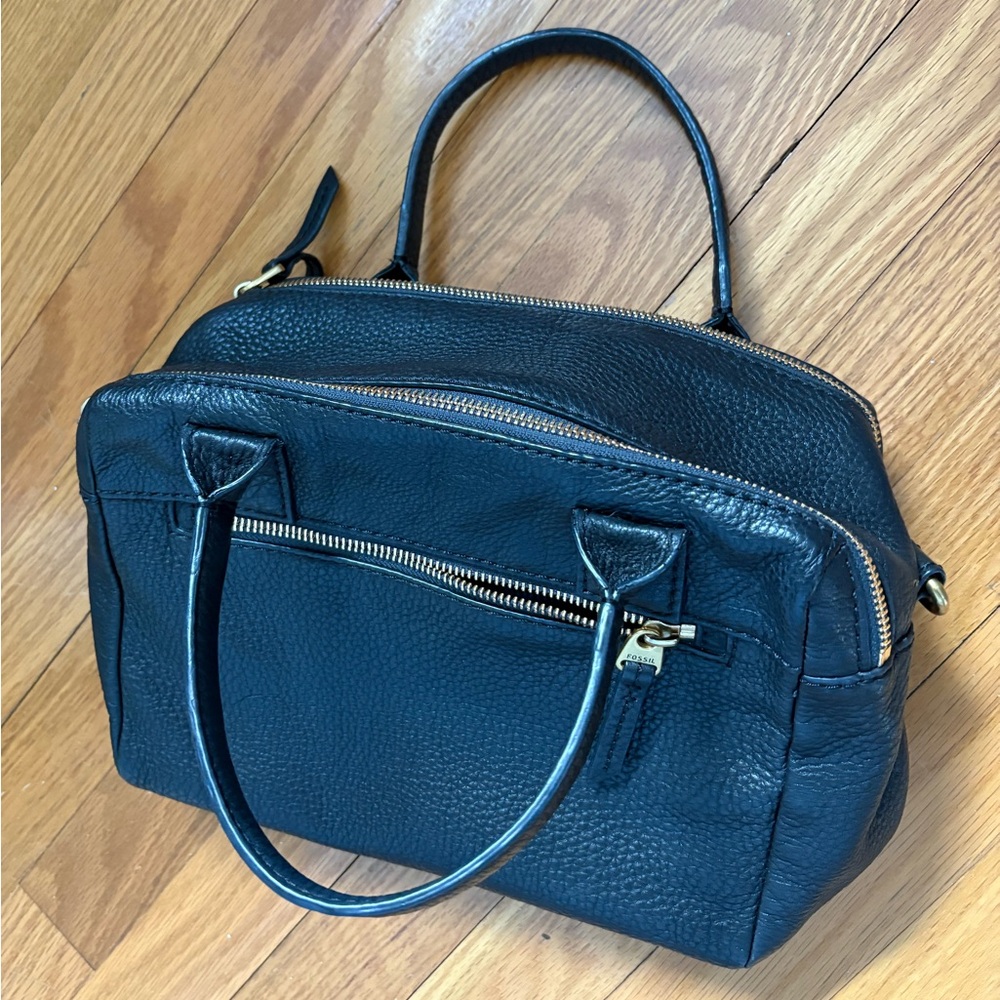 Fossil Black Pebbled Leather Crossbody Satchel